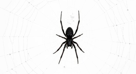 Spider web with dew drops and centered black spider