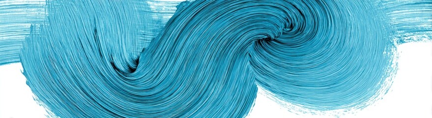 A turquoise wave shape created with brush strokes dominates a white background, swirled and textured to appear almost three-dimensional