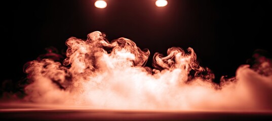 Smoky, textured clouds of vapor against a dark background with spotlights