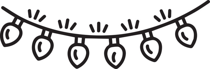 Hand drawn decorative string lights garland for festive celebrations and holiday ambiance with simple outline style transparent background