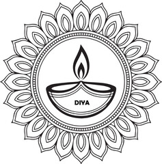 Diwali festival decorative oil lamp diya emblem with intricate floral mandala pattern for celebration and spiritual light symbolism transparent background