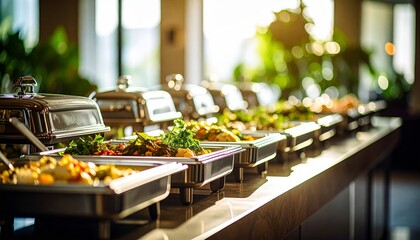 Fototapeta premium Buffet food selection displayed in luxury hotel catering kit
