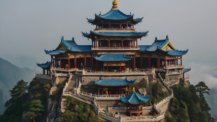 Naklejka premium Mount Emei, a mountain that combines religion and nature, is one of the four mountains that formed the foundation for Buddhism in China.