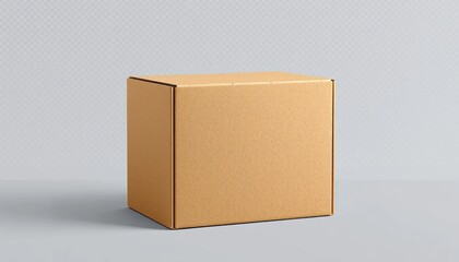 Minimalist Kraft Cardboard Moving Box on Light Background