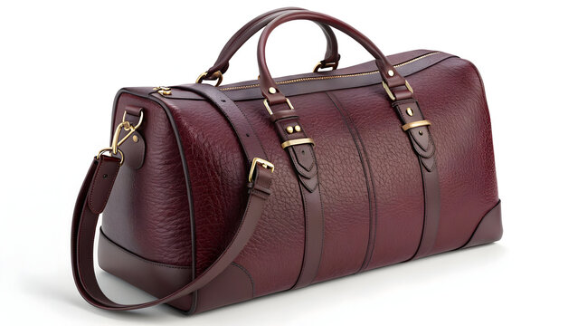 Deep red pebbled leather duffel bag with gold hardware and adjustable strap maroon - Powered by Adobe