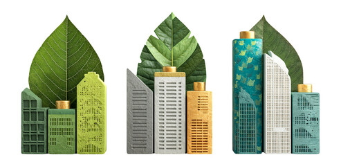 Urban Design Elements with Green Leaves and Architectural Models