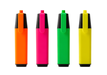 Four colorful highlighters standing vertically Isolated on transparent background