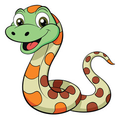Fototapeta premium Cartoon Smiling Snake with Green Head on White Background