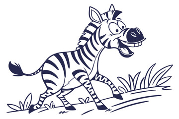 Cartoon Smiling Zebra Running Through Grass On White Background Design