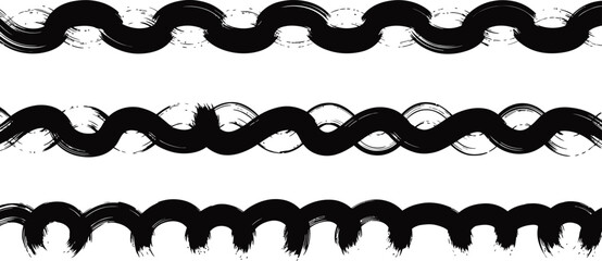 Bold black brushstroke borders create a decorative wavy pattern on a white background