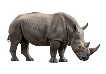 Obraz premium Majestic rhinoceros standing proudly Isolated on transparent background showing powerful horn