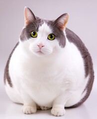 Obraz premium Obese cat, gray and white, sits calmly