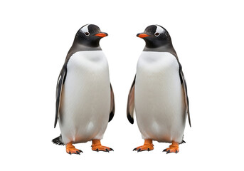 Obraz premium Two majestic gentoo penguins standing together Isolated on transparent background