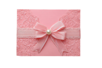 Pink card or box, ornate with lace and a bow