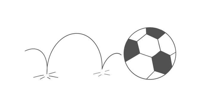 Bounced ball football comic manga effect, doodle line hand drawn ball jump trajectory, ball motion expression. Sketch movement.