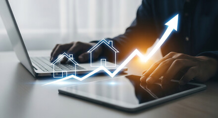 Real estate market analysis and investment growth with increasing property values 