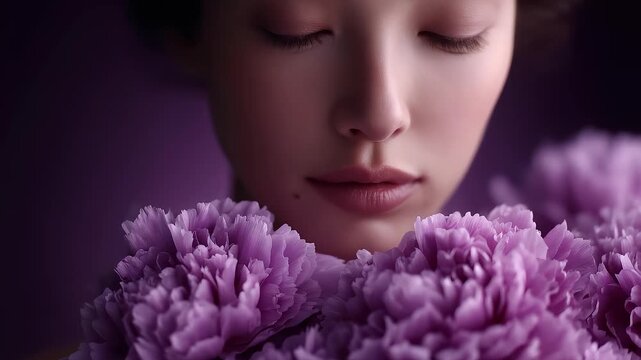 Tranquil Girl Surrounded by Violets