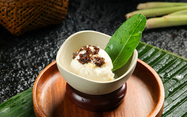 Ants on mashed potatoes in a bowl,the Dai nationality cuisine,from Xishuangbanna,Yunnan,China