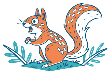 Obraz premium Cartoon Squirrel Illustration, Orange Fur, Holding Nut, White Background