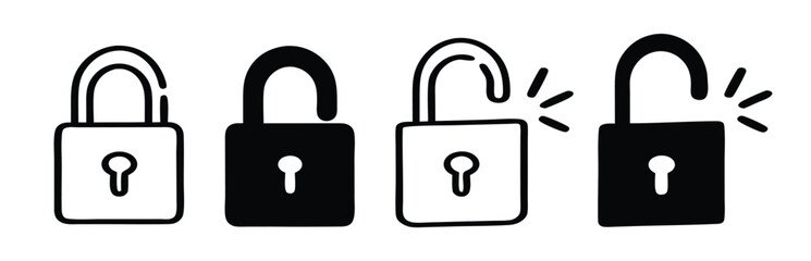 Lock icon collection. Locked and unlocked black line icon set. Flat security symbol.
