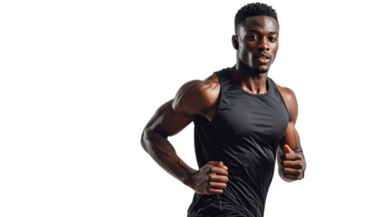 A young guy jogging wearing wireless earphones sports outfit