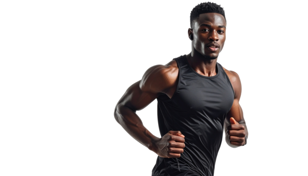 A young guy jogging wearing wireless earphones sports outfit