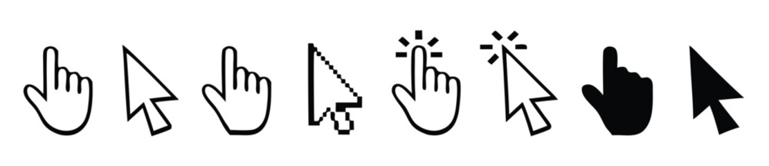 Computer mouse click cursor gray arrow icons set and loading icons. Cursor icon. Mouse click cursor collection. 
