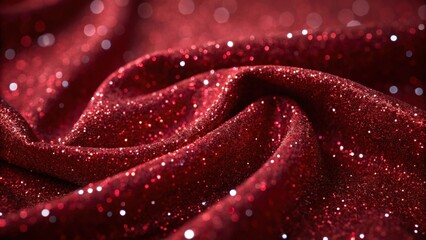 Naklejka premium Ruby Red Glitter Fabric with Elegant Drapes and Bokeh