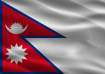 Nepal flag with fabric texture. Realistic flag of Nepal waving