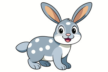 Cartoon Style Gray Rabbit with White Spots, Friendly Expression on White Background