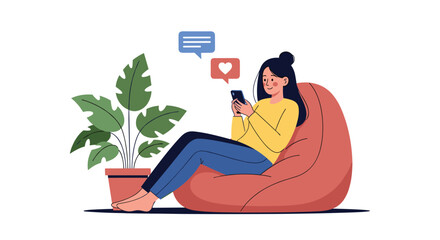 Fototapeta premium Young woman enjoying her time using a smartphone indoors