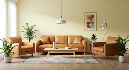 Living room interior with sofa and armchairs