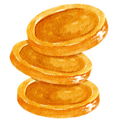 Watercolor Gold Coins Stack Illustration. Golden Coins Pile Handpainted Watercolor Style. Stack of Gold Coins Watercolor Illustration