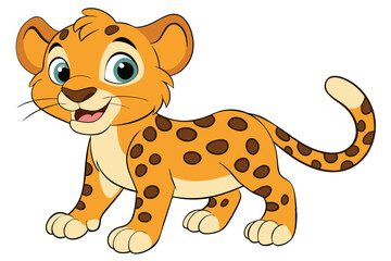 Cartoon Style Leopard Cub, Adorable Feline with Brown Spots on White Background