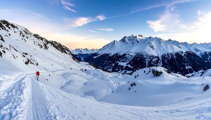 Panoramic winter mountain ski slope