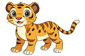 Cartoon Tiger Cub Adorable Orange Feline with Stripes on White Background