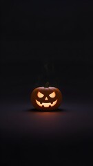 Spooky Jack-o'-lantern with Glowing Face and Smoke on Dark Background