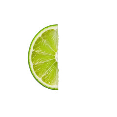 Perfectly segmented, brilliant green lime wedge glistening intensely with natural juiciness, with coarse crystalline sea salt on a seamless transparent background, concept of natural freshness