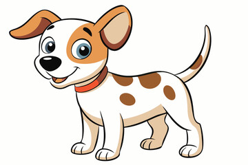 Cartoon White Dog with Brown Spots & Orange Collar on White Background Art