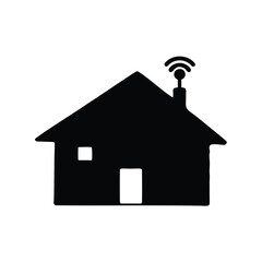 Simple black silhouette of a smart home with wi-fi signal emanating from chimney