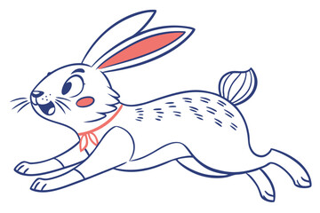 Cartoon White Rabbit Leaping with Red Bow Tie on White Background Cute Animal © Dipta