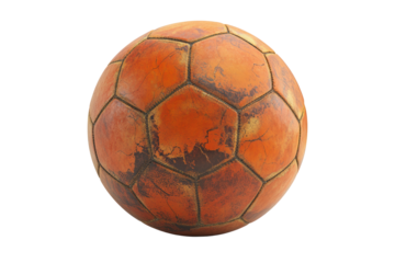 Worn vintage leather soccer ball with scuffs
