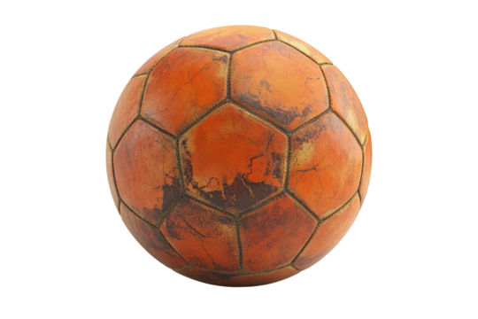 Worn vintage leather soccer ball with scuffs
