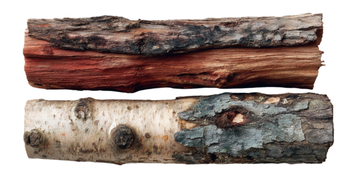 A Close-Up of Two Distinct Types of Wood Logs with Texture Details