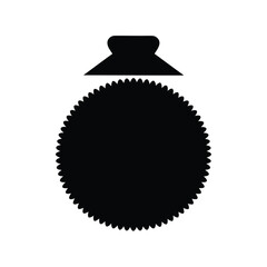 Simple black silhouette of a round seal stamp with a hexagonal top element