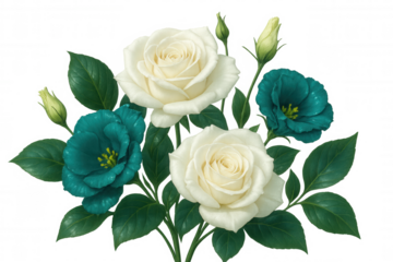 Elegant bouquet featuring white roses and turquoise lisianthus, perfect for wedding invitations or romantic designs