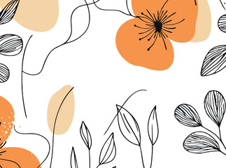 Abstract floral and leaf pattern with organic shapes and delicate line art