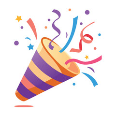 Vector icon party popper. Cartoon emoji of birthday confetti explosion. Simple minimal illustration isolated on white background, 
