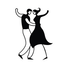 Elegant black silhouette of a couple dancing together in a simple artistic style