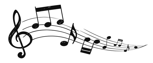 Musical note. Staff treble clef notes musician concept vector isolated on transparent background. Illustration of music sound, tune bass treble, vector illustration. © RABBI